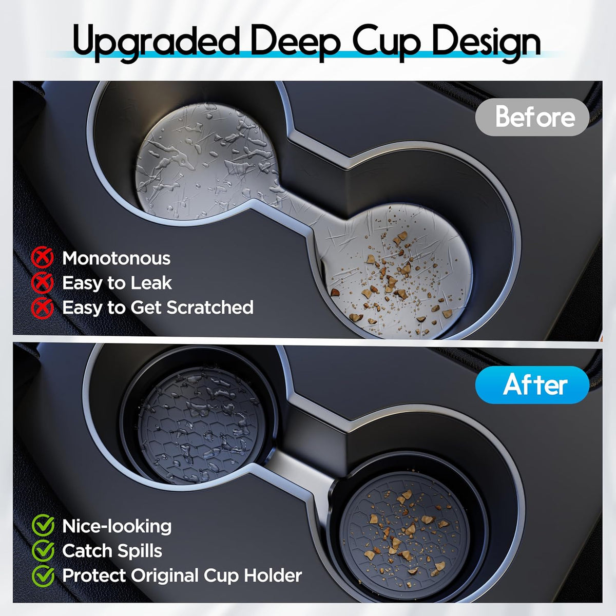 Universal Waterproof Non-Slip Car Cup Coasters, 2 Pack Black - photo 3