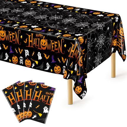 4 Pack Halloween Tablecloth 54 x 108 Inch Pumpkin Spider Web Table Cover