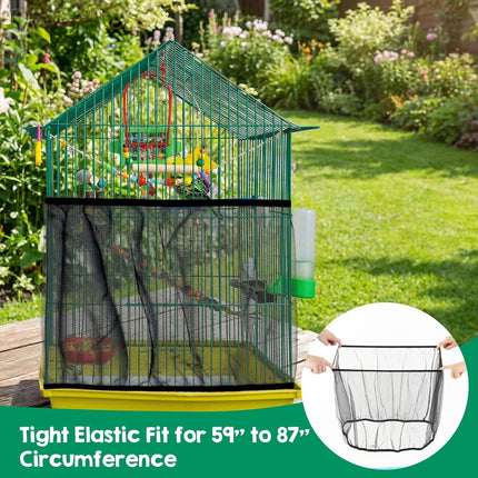 2Pcs Bird Cage Seed Catcher, Adjustable White Bird Cage Net Birdcage Cover Skirt Nylon Mesh Netting, Stretchy Birds Cages Guard for Parrot Parakeet Macaw African Any Cages Cover