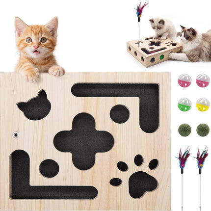 Cat Toys for Indoor Cats - Cat Nail File Box with Interactive Cat Toys, 2026 Upgraded Cat Puzzle Feeder Scratch Puzzle Toy for Indoor Cats, Natural Claw Care with 2 Wand Toys&Catnip Ball&4 Bell Ball