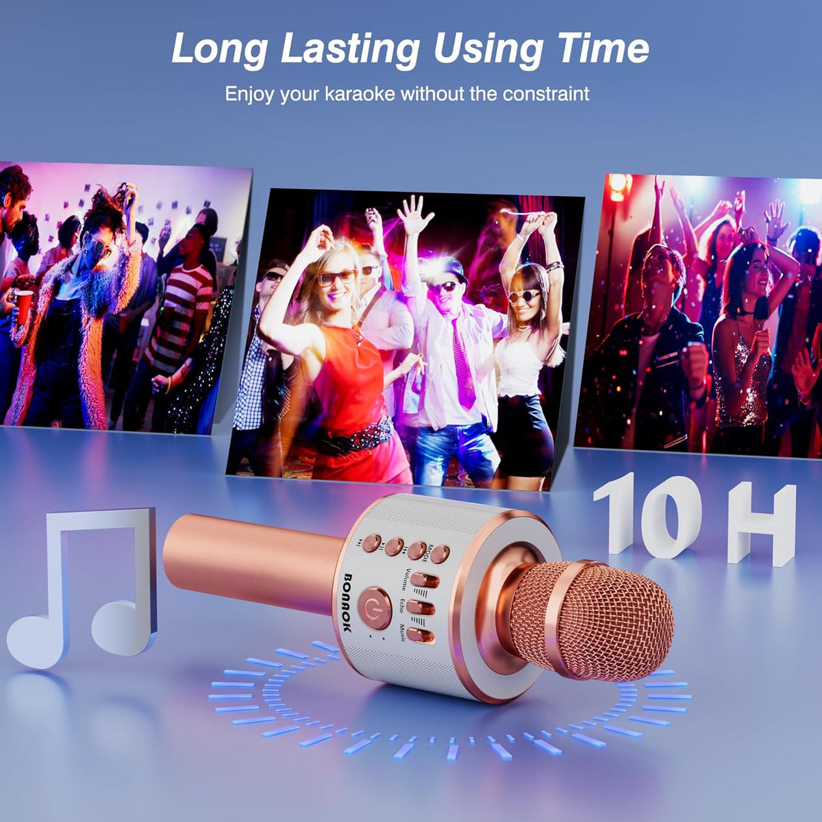 Wireless Bluetooth Karaoke Microphone, 3-in-1 Portable Handheld Mic Speaker Machine, Rose Gold - photo 5