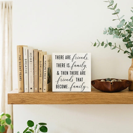 Friendship Family Wooden Signs - Friends Family Decor, Moving Away Gifts for Couples, Friendship Wood Block Plaque Box Signs Home for Shelf Table Decorative, 5x5 Inch