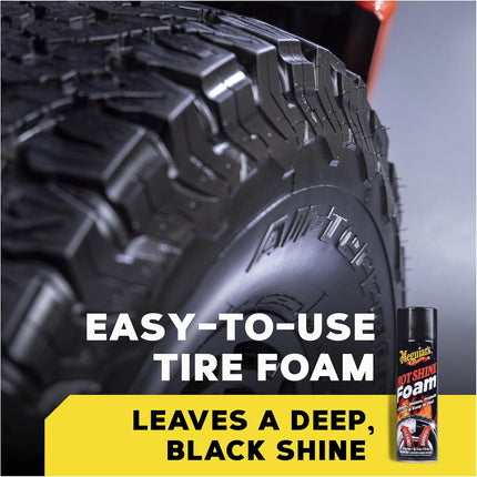 Meguiar's Hot Shine Tire Foam, High Gloss Tire Shine that Cleans, Shines, and Protects in One Step, Deep, Black Shine with Conditioners and UV Protection, Best Gifts for Car Lovers, 19 Oz Aerosol