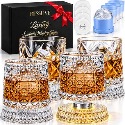 Spinning Whiskey Glasses Set of 4,10oz Rotating Whiskey Glass,Whiskey Gift