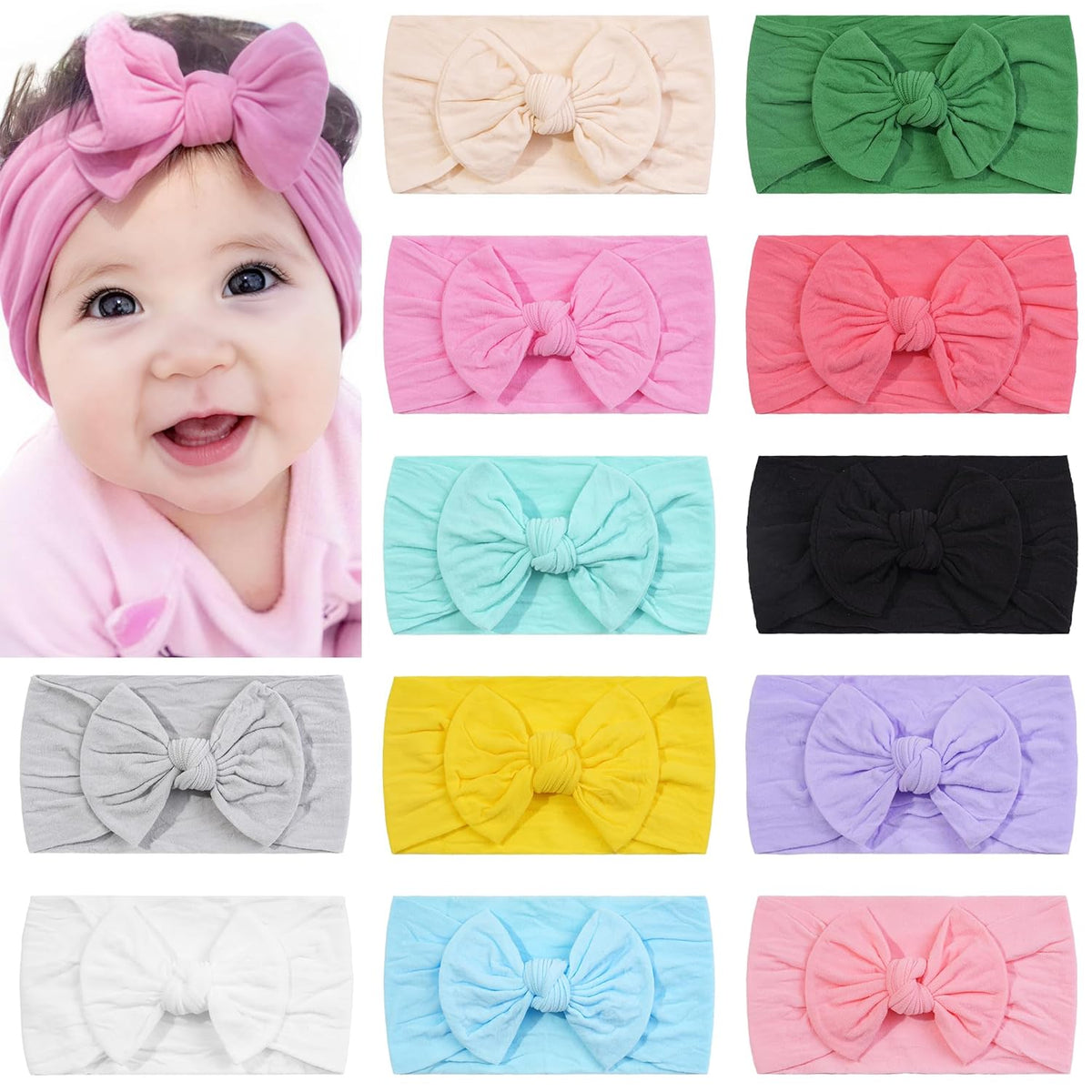 Super Stretchy Soft Knot Headbands with Hair Bows Head Wrap Hair Accessories For Newborn Baby Girls Infant Toddlers Kids