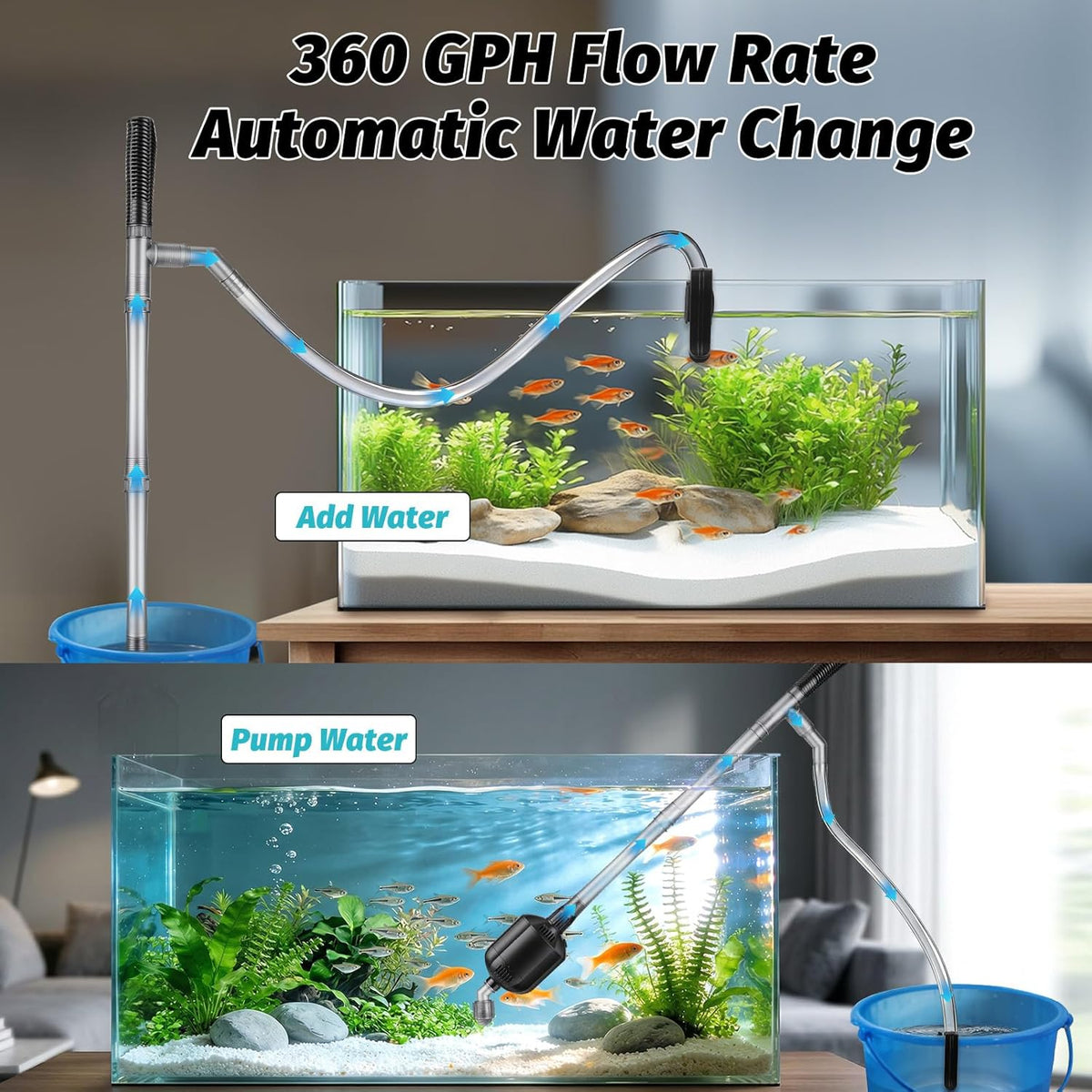 5 in 1 Electric Aquarium Gravel Cleaner, 360GPH Automatic Fish Tank - photo 4