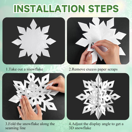 Snowflake Decorations, Paper Christmas Hanging Decor Indoor, White, 14-Pc