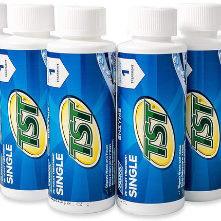 Camco TST Blue Enzyme Toilet Treatment - Formaldehyde Free - Breaks Down Waste And Tissue - Septic Tank Safe -Treats up to 8-40 Gallon Holding Tanks - (8) 4 oz Bottles (41501)