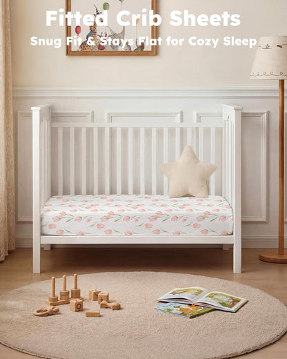 Pink Tulip Fitted Crib Sheets 2-Pack, 52" x 28" - photo 2