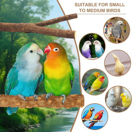 7-Piece Bird Perches for Cage- Wooden Parrot Stand with Fork Toys, Hanging Multi-Branch Platform, Hammock Swing, Gym Playstand & Chewing Toys - for Parakeets, Budgies, Lovebirds - Durable