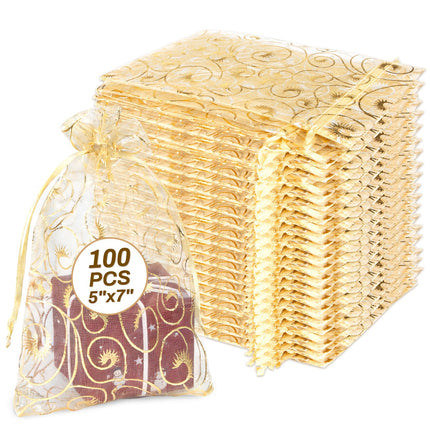 100pcs Organza Bags 5''x7'' - White Mesh Drawstring Gift Bags