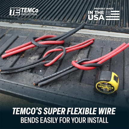 TEMCo 4 Gauge AWG 25 Ft Black + 25 Ft Red Flexible Pure Copper Made in USA Welding Cable Battery Wire - Heavy Duty Solar, Inverter, Car, RV, Truck