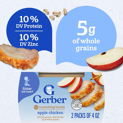 Gerber Stage 2 Baby Food, Apple Chicken Puree Tub, Baby Puree