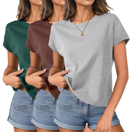 Womens Boxy Tee Shirts Cap Sleeve Crop Tops Cotton Loose Fit T Shirts Crewneck Short Sleeves Casual Summer