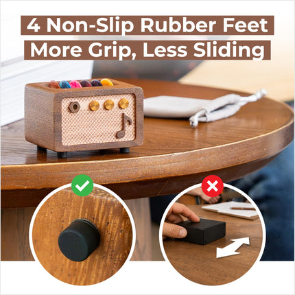 Soporte para púas de guitarra con 6 púas, estuche de nogal estilo amplificador vintage, para guitarristas y músicos