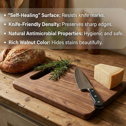 Handcrafted Walnut Wood Cutting Board with Built-In Handle – Premium U.S.A. Made Hardwood, Multiple Sizes – Thick Dark Walnut Chopping Block for Kitchen Prep & Serving (Small)