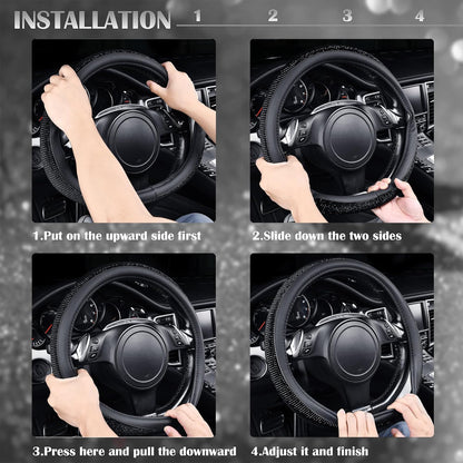 Black Diamond Rhinestone Leather Steering Wheel Cover - photo 5