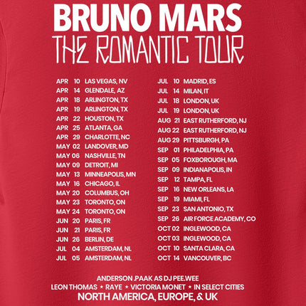 The Romantic Tour 2026 Concert Dates Tshirt, Bruno Fan Concert Shirt, RNB Fans Graphic T-Shirt, Unisex Adult S – 2XL