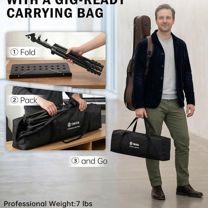 Vekkia Sheet Music Stand-Metal Professional Portable Perforated Music Stand with Carrying Bag,Folding Adjustable Music Holder,Super Sturdy suitable for Instrumental Performance & Band & Travel