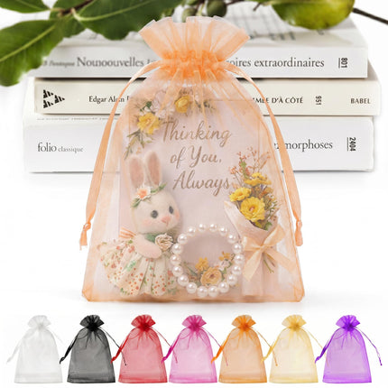 50PCS Organza Bags 5 x 7, White Small Gift Mesh Bags Drawstring Bulk