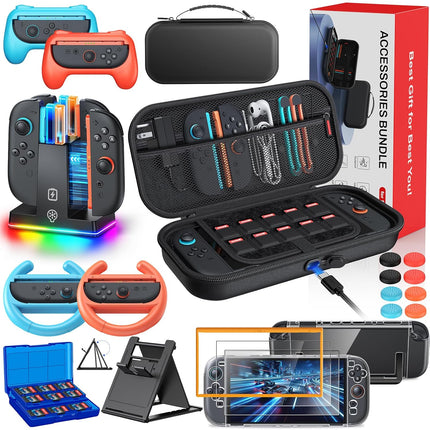 Auarte [Charge Inside] Switch 2 Carrying Case for Nintendo Switch 2 Console 2025 / Switch Original/Switch OLED, Slim Travel Carry Case for Switch 2 Accessories with 10 Game Card Storage (Black- 23 in 1)
