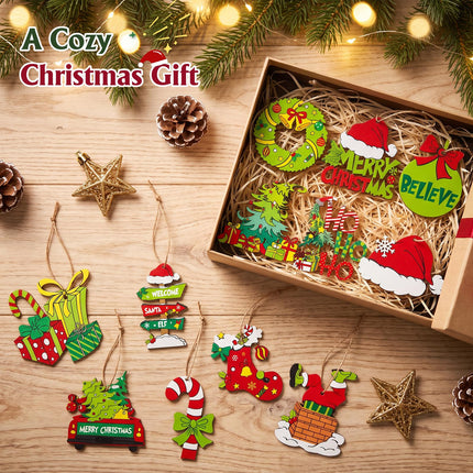 36 Pcs Christmas Ornaments for Tree, Hanging Wooden Christmas Decorations