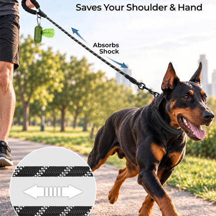 Correa de cuerda para perros medianos y grandes, 6 FT con mango acolchado, negro