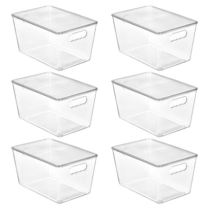 6 Pack Clear Stackable Storage Bins with Lids and Handles, Large