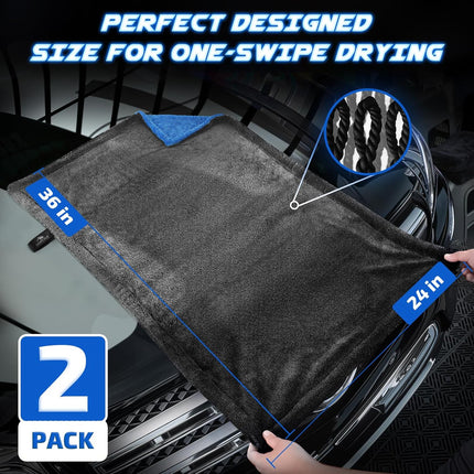 SMINDER 2-Pack 1200 GSM Car Drying Towels – Microfiber Towels for Cars (36" x 24"), Ultra-Absorbent, Streak-Free, Scratch-Free, No Water Spots, Double-Twist Pile & Edgeless Design(Blue)