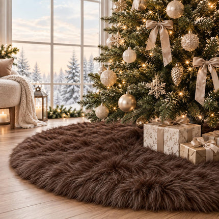 48 Inch White Faux Fur Christmas Tree Skirt, Plush Tree Base Cover for Holiday Party and Home Christmas Decor
