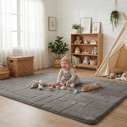 Baby Play Mat for Floor, 1.3" Thick 79x118 Plush Soft Foam Mats for Toddler Kids Crawling, Non-Slip Easy Care Nursery Rug for Playroom Living Room (Light Grey)