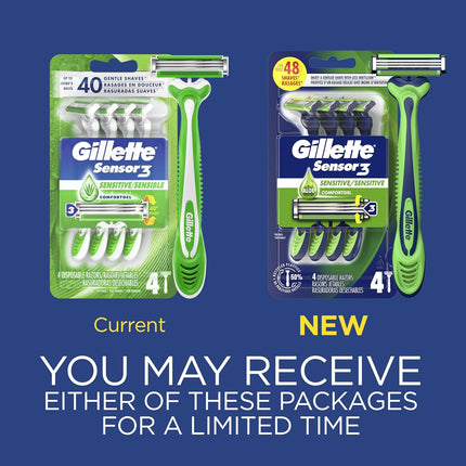 Gillette Sensor3 Sensitive Men's Disposable Razor, 4 Razors