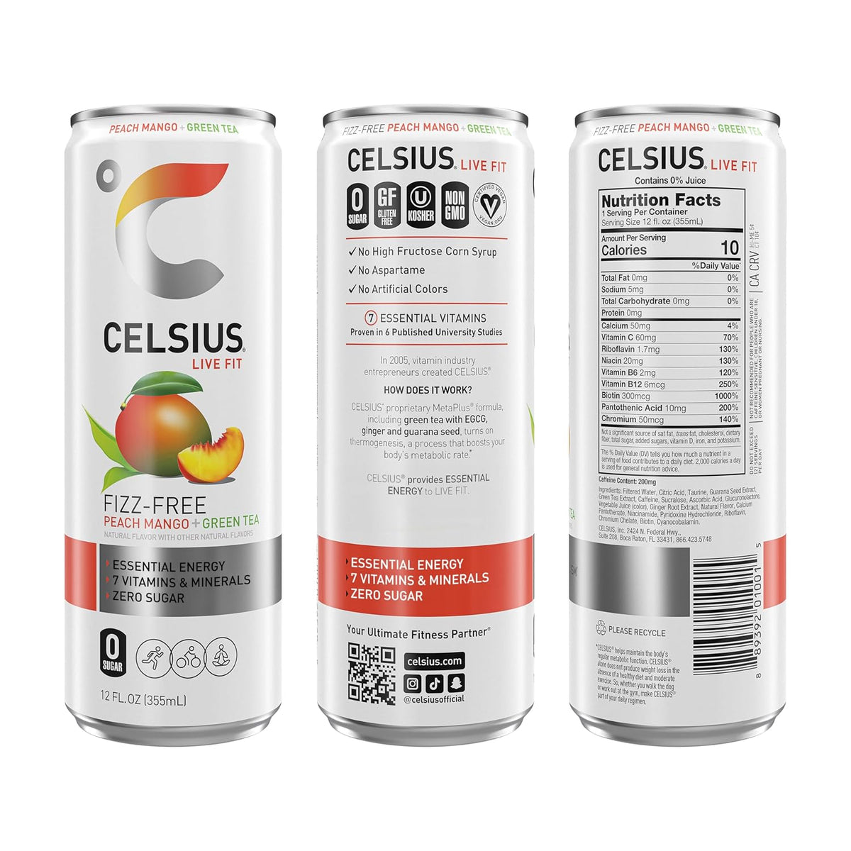 Fizz Free Peach Mango Green Tea Sugar Free Energy Drink, 12 Fl Oz, Pack of 12 - photo 3
