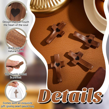 Brevynx 2 Pcs Pocket Wooden Cross Fidget - Cross My Heart with Organza Bags - Stress Relief Fidget for Christian, Religious Christian Easter Day