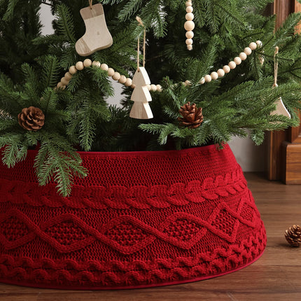 Knitted Christmas Tree Collar: Cream Crossed Diamond Edge Chunky Cable Knit Christmas Tree Collars for Artificial Trees, Farmhouse Rustic Tree Ring Tree Skirt for Christmas Home Décor