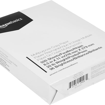 Amazon Basics Multipurpose Copy Printer Paper, 8.5 x 11 Inches, 20 lb Weight, 96 Bright White, 500 Sheets (1 Ream)