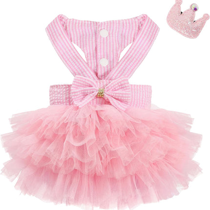 XXS Dog Clothes Girl, Female Dog Dresses for Small Dogs Girl, Pink Dog Tutu Dress, Sweet Puppy Princes Skirt with Dog Bowknot Clips, Spring Summer Pet Apparel for Toy Poodle Chihuahua Yorkie