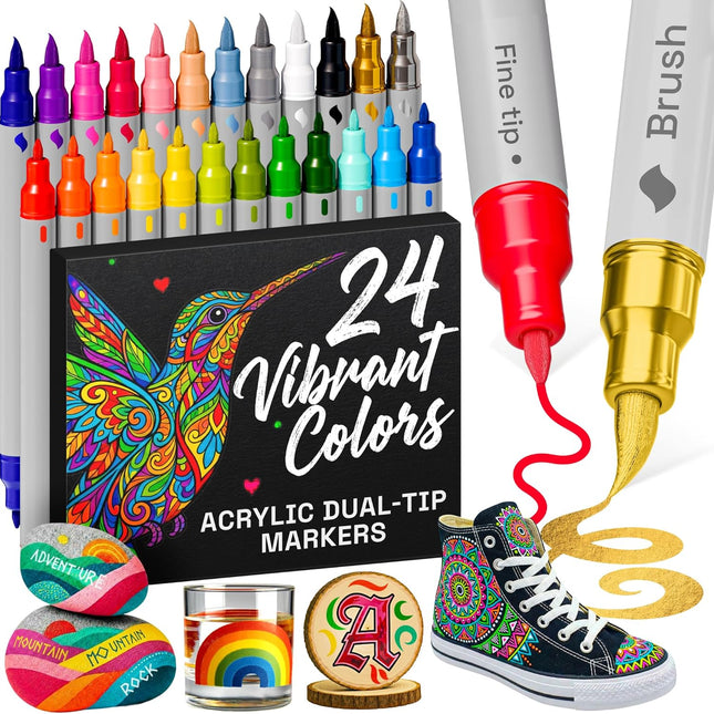 24 Acrylic Paint Markers for Drawing and Crafts