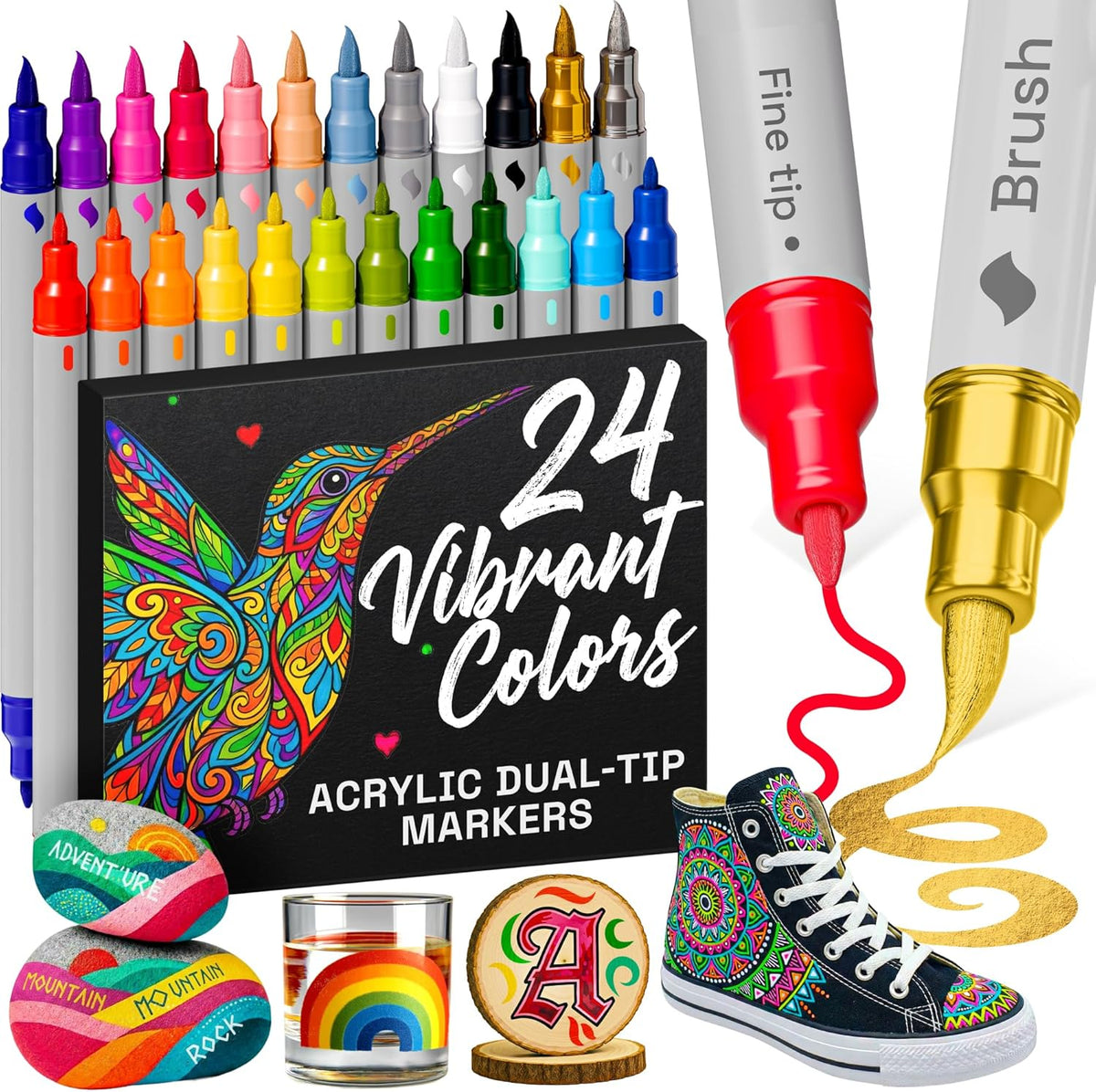 24 Acrylic Paint Markers for Drawing and Crafts