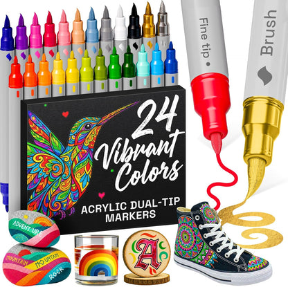 24 Acrylic Paint Markers for Drawing and Crafts