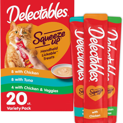 Delectables Squeeze Up Variety Pack, Creamy Squeezable Puree, Lickable Wet Cat Treats, Grain Free, No Added Fillers, No by-Products, No Added Preservatives, 0.5 Ounces Tube, 20 Tubes Total