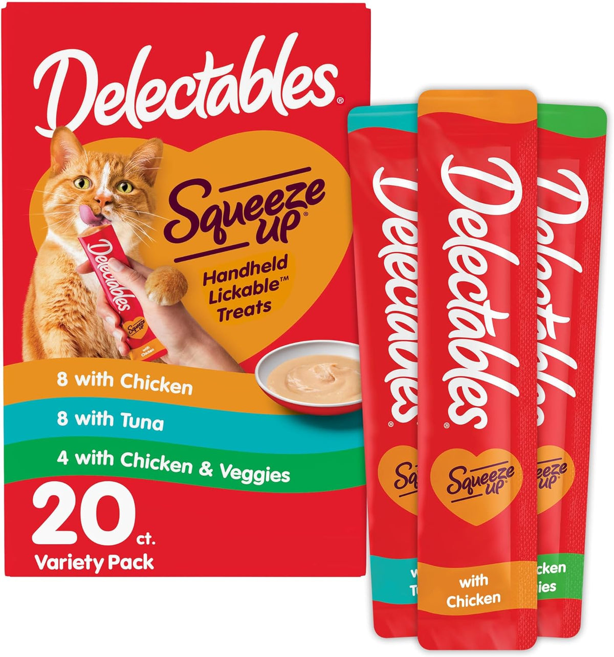 Variety Pack, Creamy Squeezable Puree, Lickable Wet Cat Treats, Grain Free, No Added Fillers, No by-Products, No Added