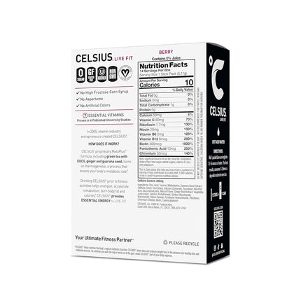 CELSIUS On-The-Go Powder Stick Packs, Zero Sugar (14 Sticks per Pack), Berry, 2.5 Ounce