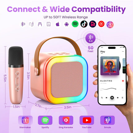Mini Karaoke Machine for Kids Adults, 2026 TOP Birthday Gifts for Girls 3,4,5,6,7,8+Year Old Toddler Toys, Portable Bluetooth Speaker with 2 Wireless Karaoke Microphones Player Home Party(Rose Gold)