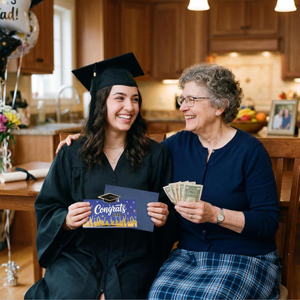 2026 Graduation Money Holder with 6 Cash Slots Congrat Grad Cash Envelope Surprise Gift Holder for College High School Graduation Party (Blue)