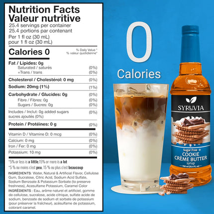 Syruvia Sugar Free Coffee Syrup, Cookie Creme Butter Flavored Syrup for Drinks, Lattes, and Desserts – 25.4 fl oz