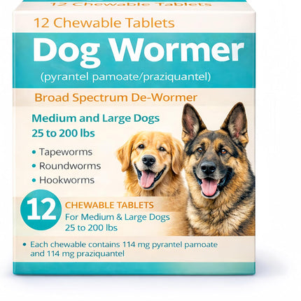 Pyrantel Pamoate and Praziquantel De-wormer Tablet for Medium and Large Dogs, Chewable Formula