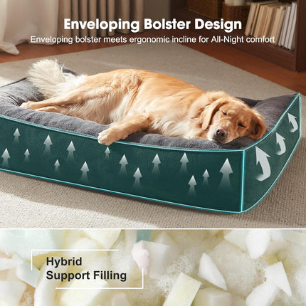 FURTIME XL Orthopedic Dog Beds Large Sized Dog, Extra Thick Supportive Comfort Pet Sofa, Ergonomic Slant Dog Couch Bed with Removable Washable Cover, Ultra Soft Surface & Non-Slip Bottom, Grey, 42"