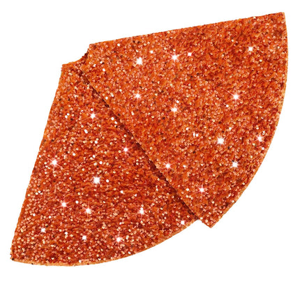 Orange Christmas Tree Skirt 21 Inch Fall Tree Skirt Sequin Velvet Tree Skirt Mini Xmas Tree Skirts Halloween Tree Decoration Glitter Christmas Tree Cover Skirt Mat for Holiday Christmas Tree Ornaments