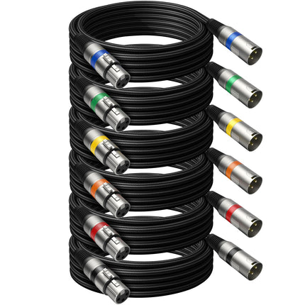 Paquete profesional de 6 cables XLR de 25FT, sin ruido, 3 veces más duraderos